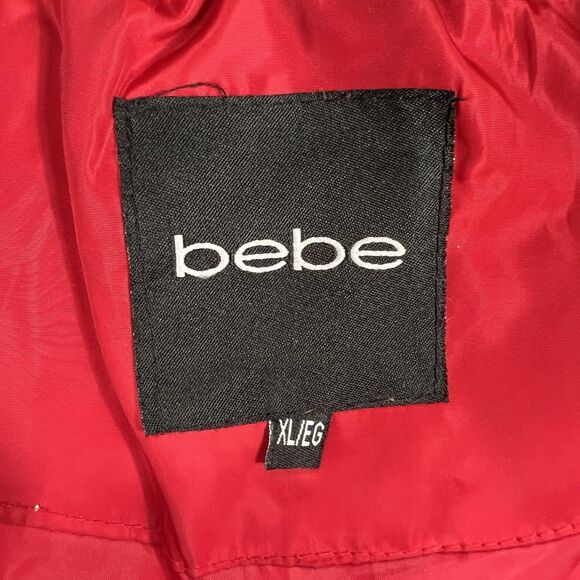 Bebe Red Puffer Jacket Women’s XL Faux Fur Hood Y2K Glam Streetwear Winter Coat - Picture 5 of 13